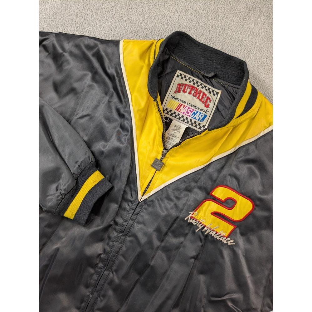 Vintage Nutmeg NASCAR Rusty Wallace 2 Racing Jacket Black Yellow Mens Large 8205